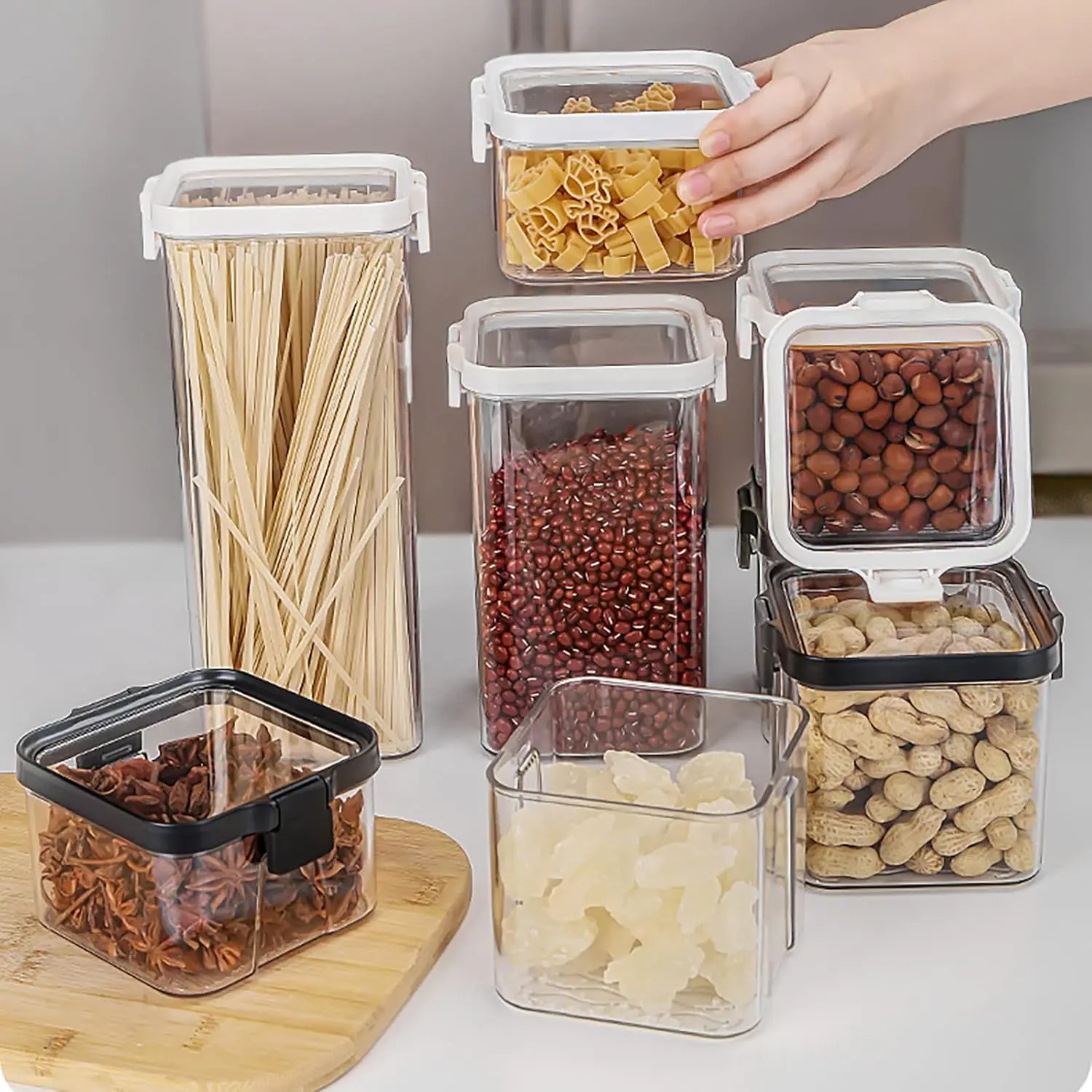 Airtight Food  Containers Set Kitchen & Pantry Organization Food  Container with  BPA Free Clear Plastic Canister Sealed Jar Can