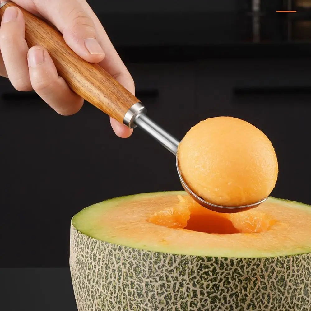 Stainless Steel Dessert Spoon Kitchen Tools Wooden Handle Di