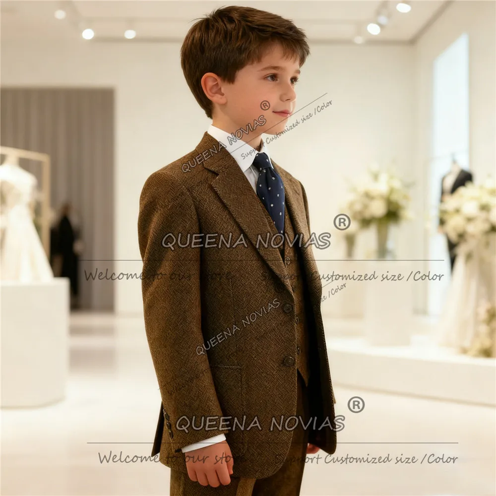 

Элегантные костюмы для мальчиков с узором «елочка», формальные вечерние свадебные смокинги, однобортные детские наряды из трех предметов по индивидуальному заказу, traje de hombre