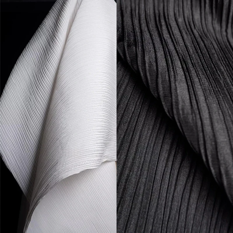 

Designer Jacquard Fabric Black Striped Pleated Texture Creative Textile Fashion Handmade Sewing DIY Decoration Craft Material