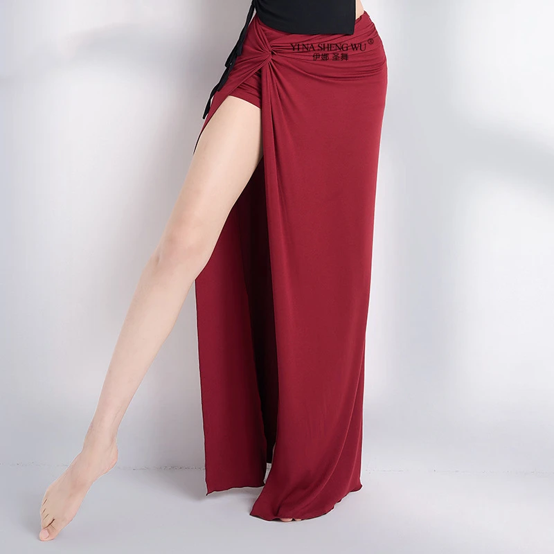 

Костюм для танца живота, длинная юбка с высокой талией и завязками, тонкая юбка с разрезом по бокам, восточная танцовщица, тренировочная юбка для выступлений на сцене для взрослых