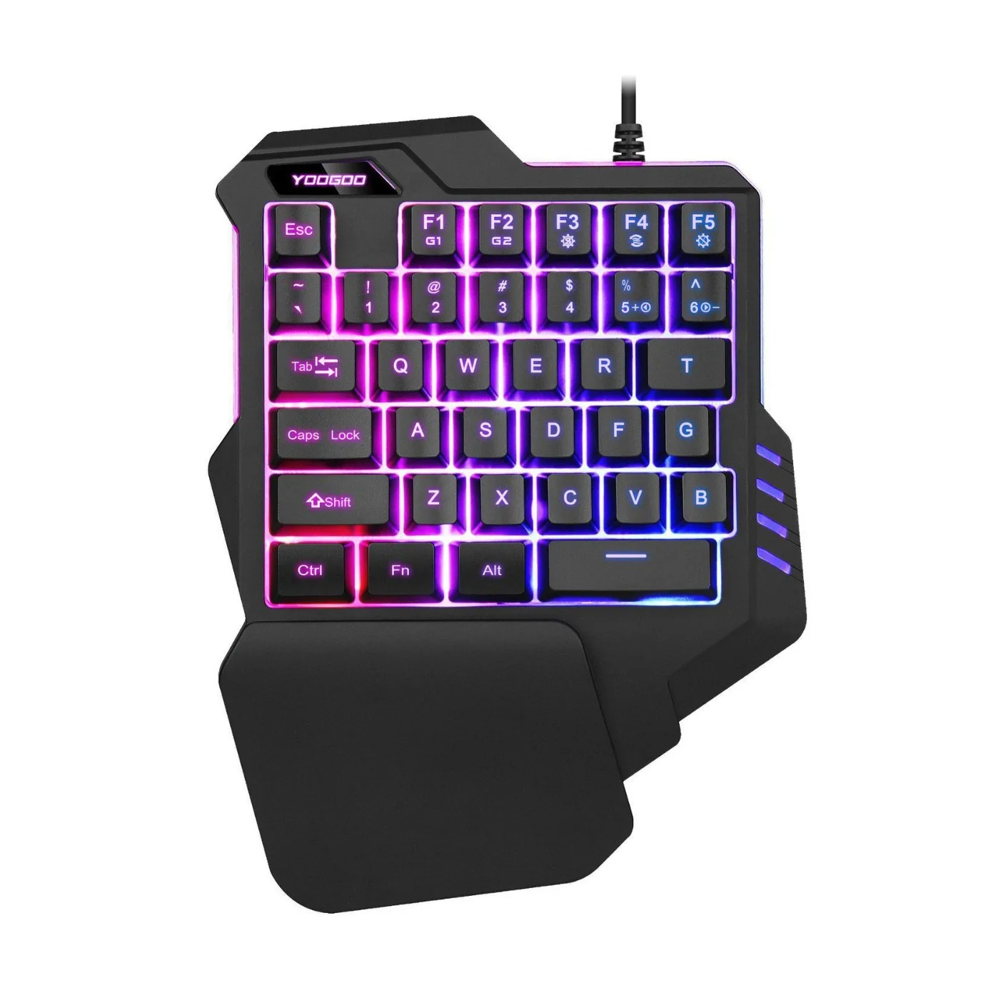 Wired USB one-handed gaming keyboard with dynamic lighting effects, macro recording function and high-low key layout