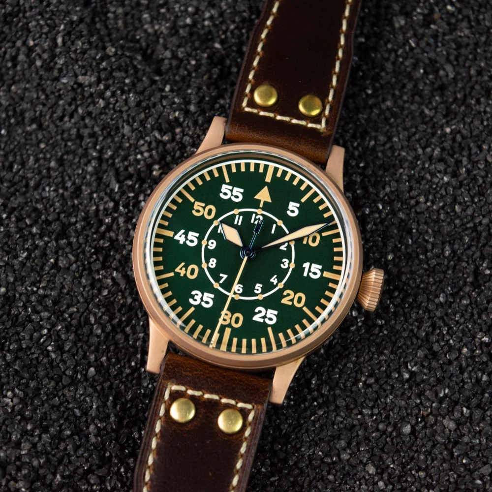 Hruodland 2025 جديد التلقائي الرجال ساعات آلية PT5000 البرونزية الطيار الياقوت الزجاج 100 متر مقاوم للماء Reloj Hombre