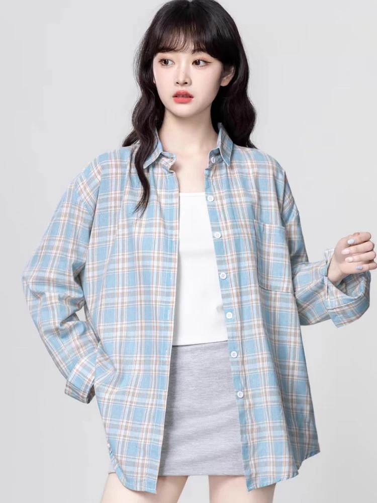 Camicia a maniche lunghe a righe giapponesi Donna Camicetta monopetto casual vintage Autunno Nuovo top in cotone 100% a prova di sole allentato da donna