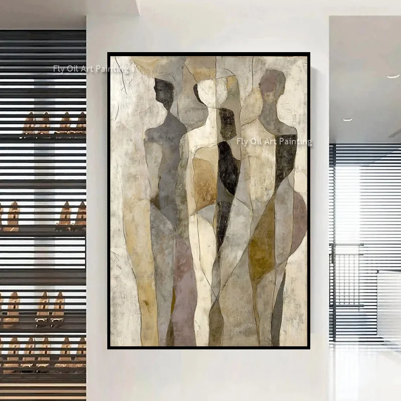 Abstract Grey Beige Canvas People Shadow Canvas Oil Painting New Special Home Wall Decor Items Handpainted Bedroom Artwork