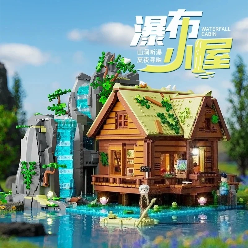 

Lumibricks строительные блоки ретро дом водопад бревенчатая домика сборная модель вид на улицу украшения развивающие игрушки коллекция подарок