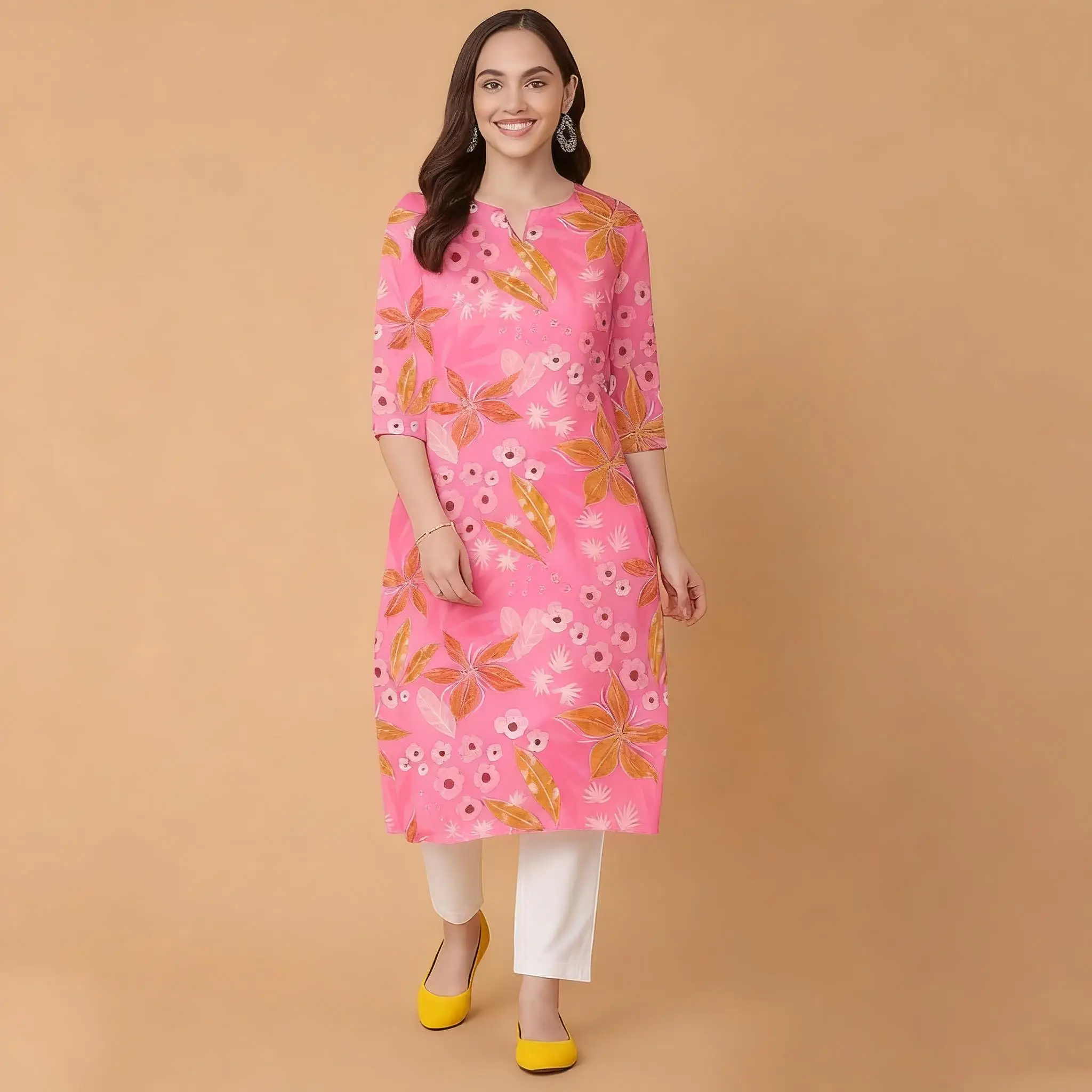 مسلم كورت المرأة فساتين راقية غير رسمية بأكمام طويلة أنبوب مستقيم عادية الزهور العرقية النمط الوطني Musluman Bayan Elbise #5