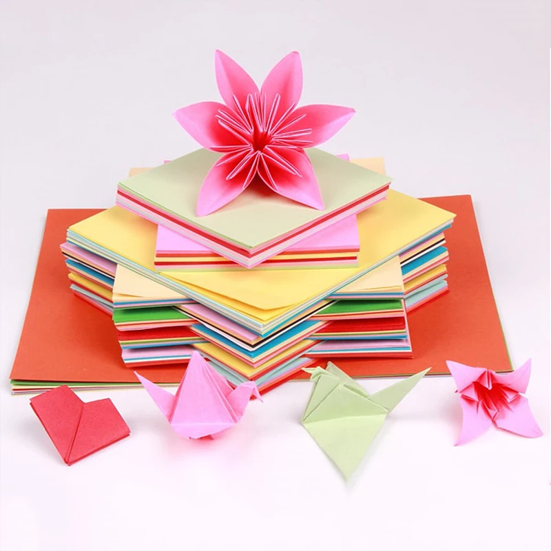 100pcs 10 สี Origami กระดาษสแควร์พับสองด้าน Lucky WISH กระดาษ Crane CRAFT DIY ที่มีสีสัน Scrapbooking