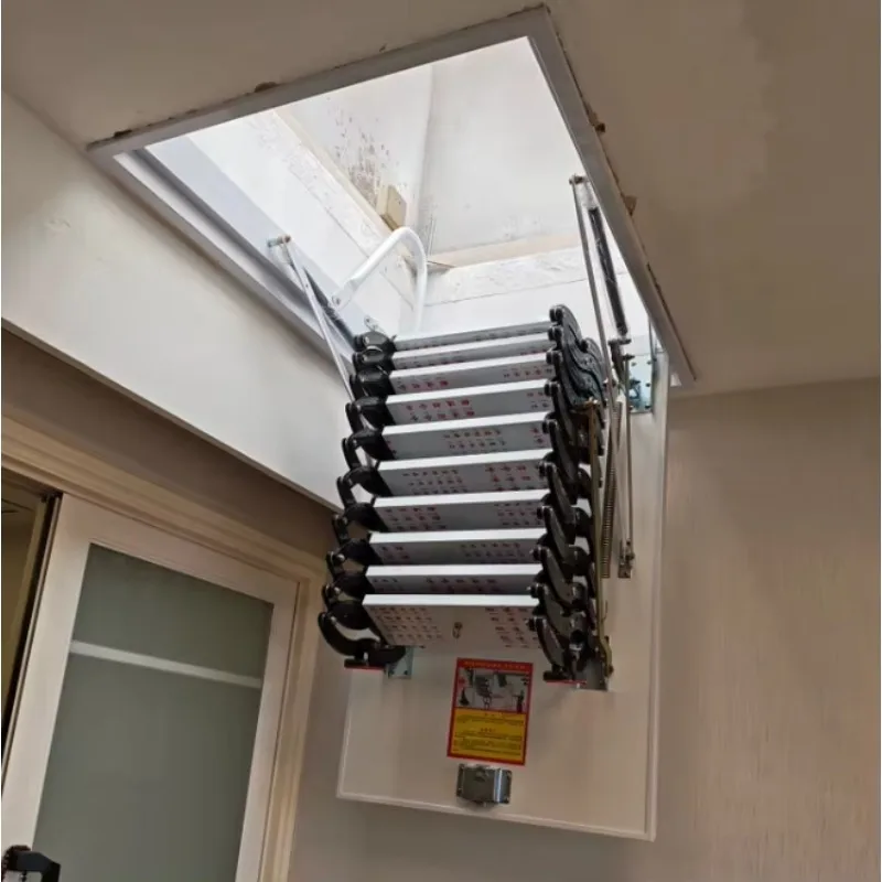 Manually Controlled Extending Attic Ladder, Ceiling Mounted Indoor Retractable Loft Stairs