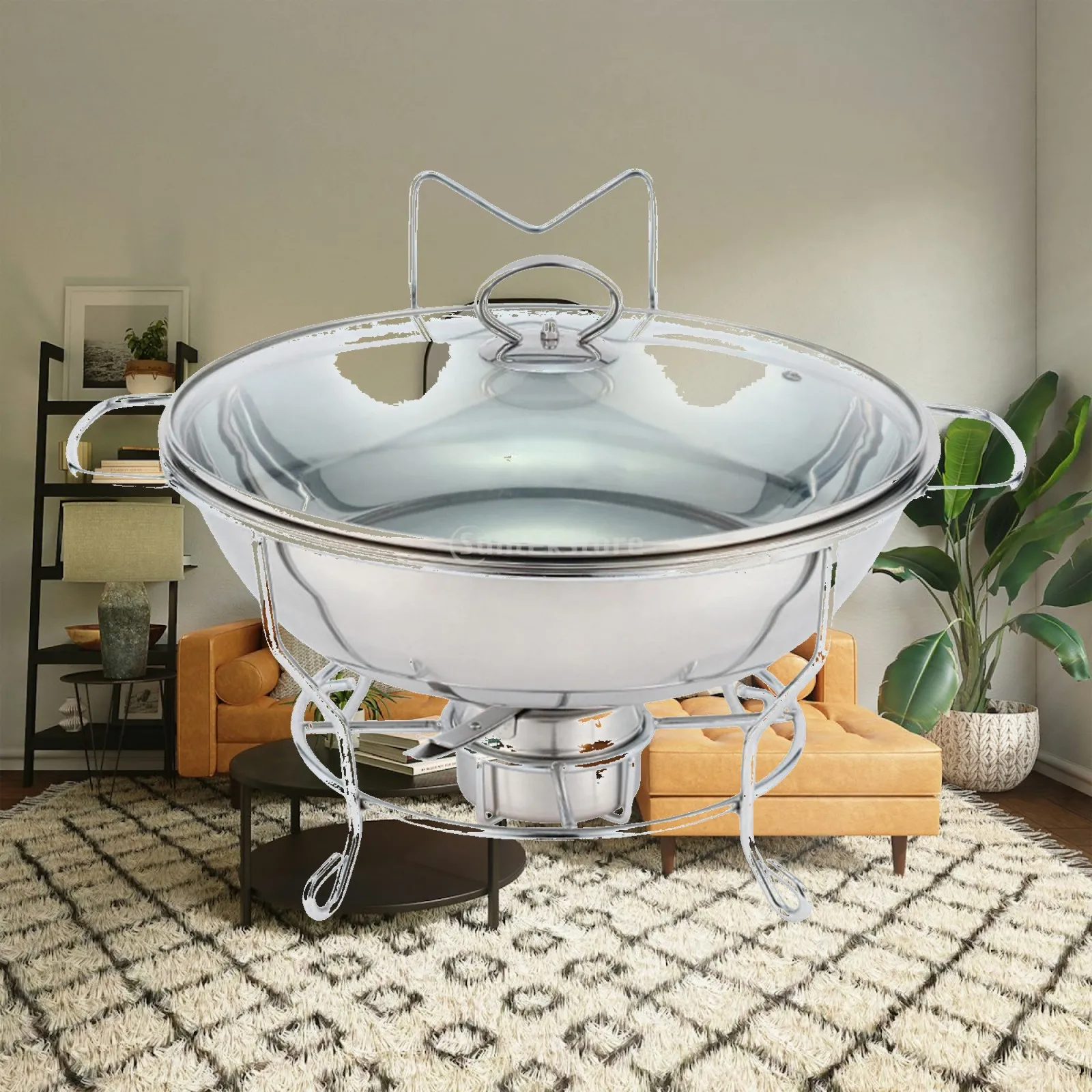 Round Stainless Steel Buffet Chafing Dish with Transparent Cover for Warming Serving Tray Party