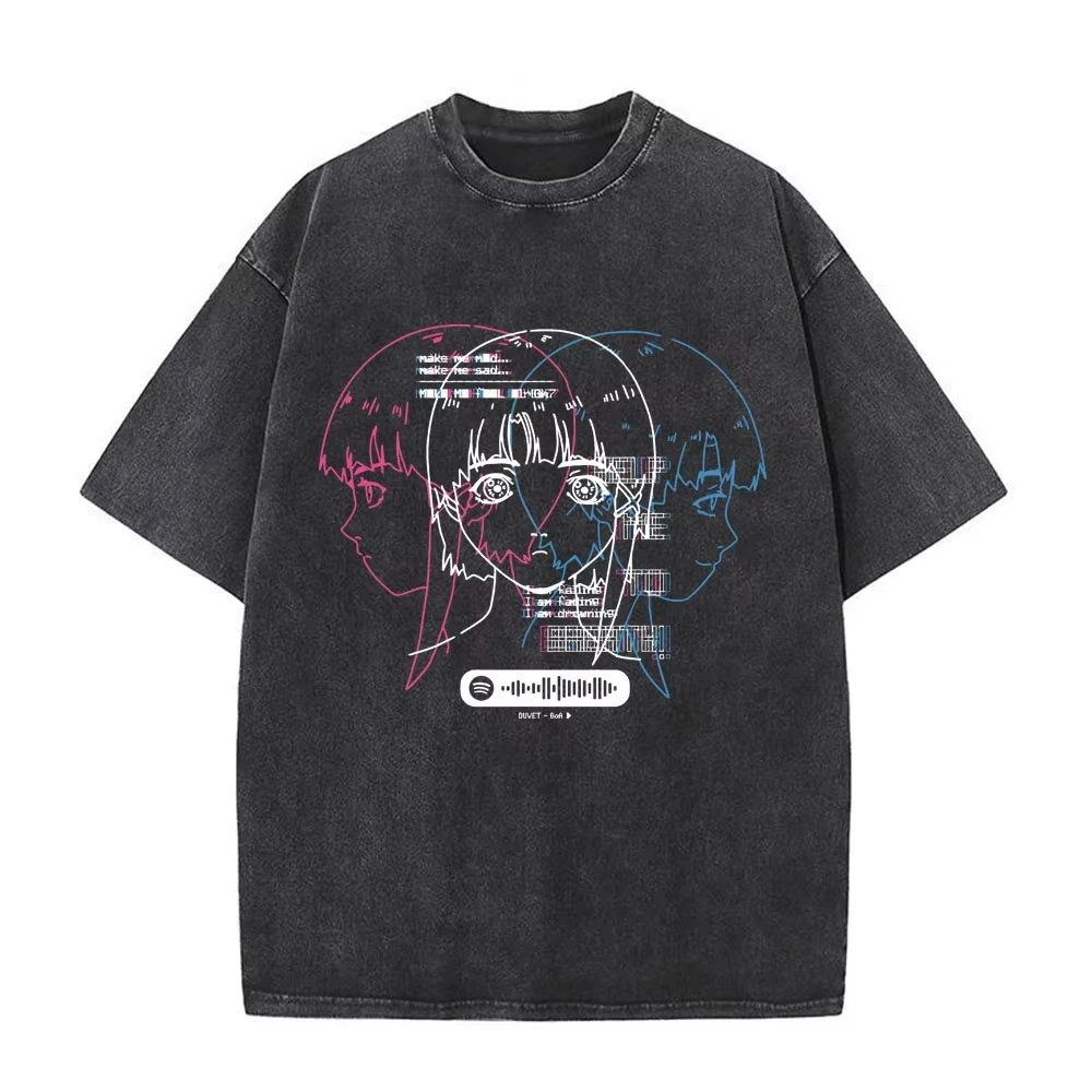 Anime Experiments Lain Vintage T-Shirt Black Men's Casual Short Sleeve Clothing Fashion Unisex Streetwear Top Graphic Hot Sale