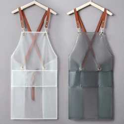 Transparent Cooking Apron Oil-proof Women Cross Back TPU Overalls Kitchen Work Clothes for Dishwashing with Large Pocket