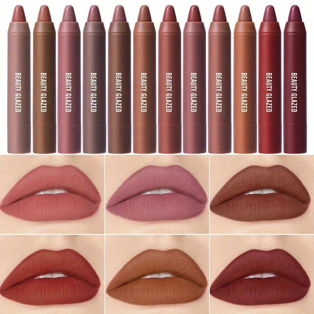 BEAUTY GLAZED Lápiz labial mate antiadherente resistente al agua de larga duración de 12 colores