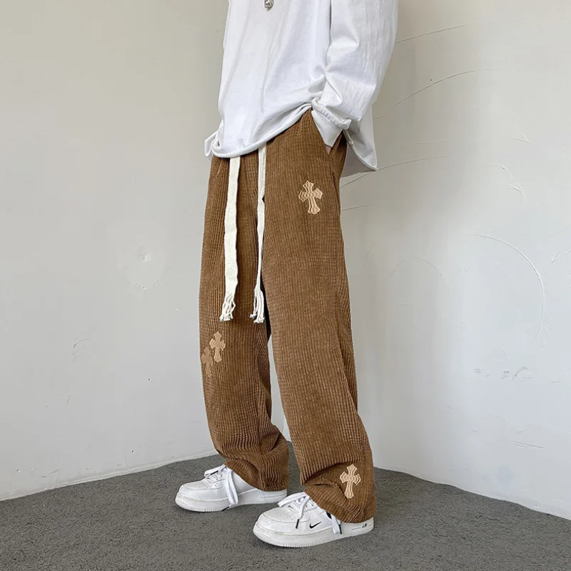 

Europe and America New Brown Vintage Pants Male High Street Ins Tidy Loose Hanging Corduroy Trousers Oversize Mops mens Pants