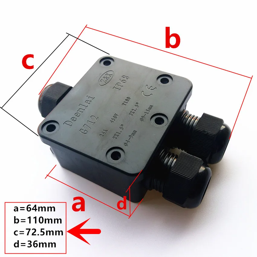 3 Way Waterproof Junction Box IP68 3pin 4-15mm Electrical Cable Wire Connectors 24A 450V External Electrical Junction Box