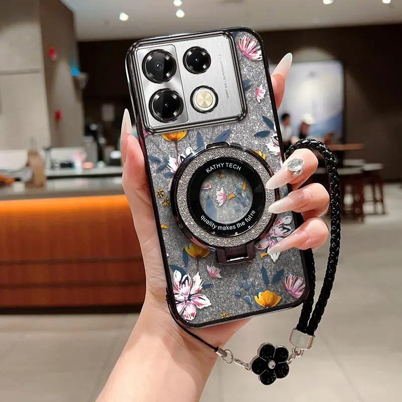 ملاحظة 40Pro مشرق الزهور تصفيح سوار حامل جراب هاتف ل انفينيكس نوت 40Pro 30 20 30i 40 12 30pro SPARKG0 2022 2023 غطاء