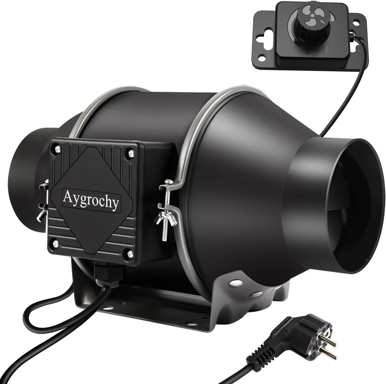 Image of Aygrochy Regelbar Rohrventilator 100mm, Abluftventilator 363 m³/h, EC motor Rohrlüfter mit EU-Stecker,für Keller, Garage, Küche,