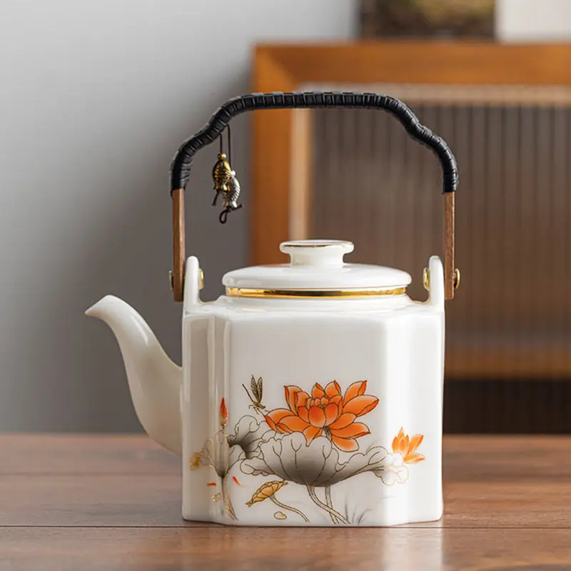Luxury White Jade Ceramic Teapot, Single Brewing Pot Tea Water Separation Design for Home Tea Making