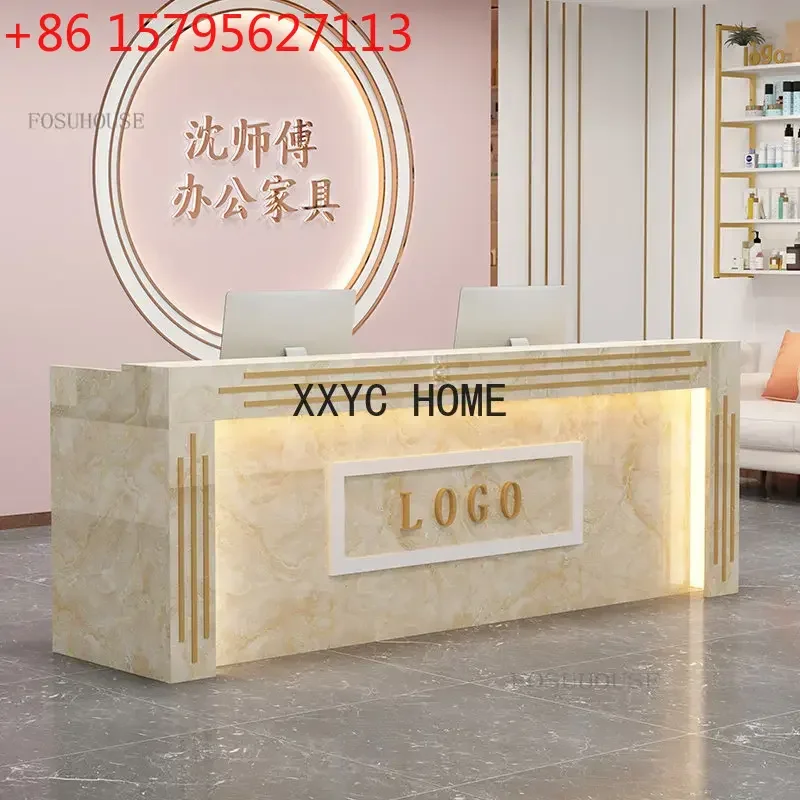 Modern Cash Register Clothing Store Counter Reception Desks Light Luxury Simple Hairdressing Beauty  Bar Table with Light