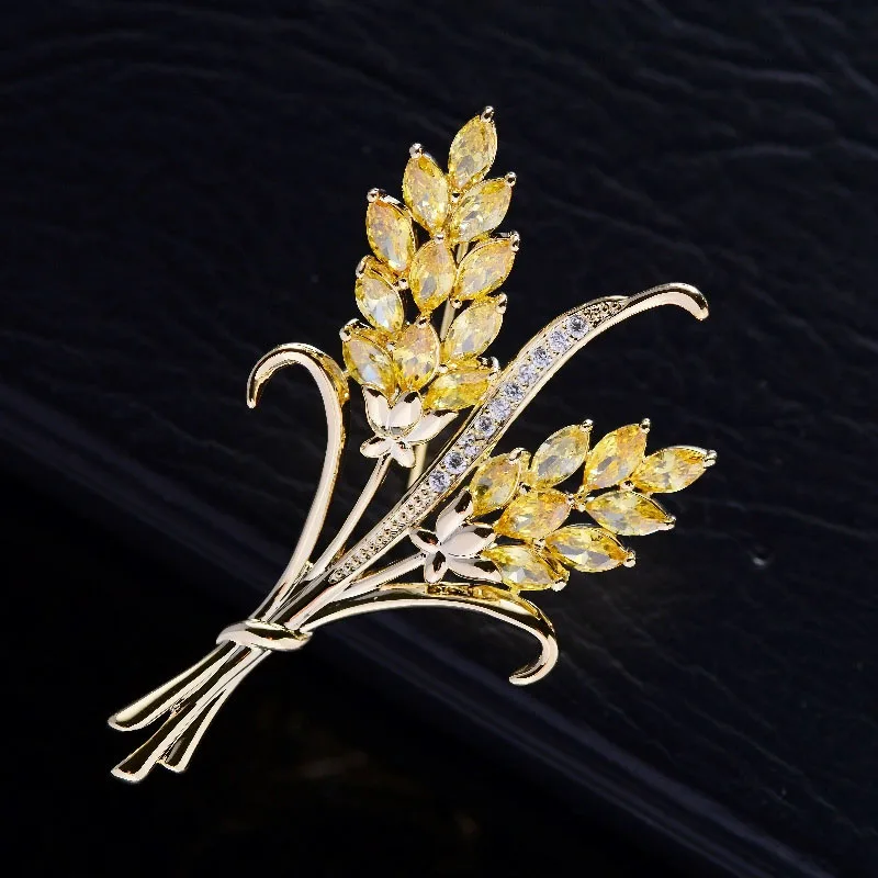 Rhinestone Wheat Ear Brooch for Women Ukrainian Wheat Pin Plant Lapel Pins Banquet Party Backpack Gifts Jewelry Accessories