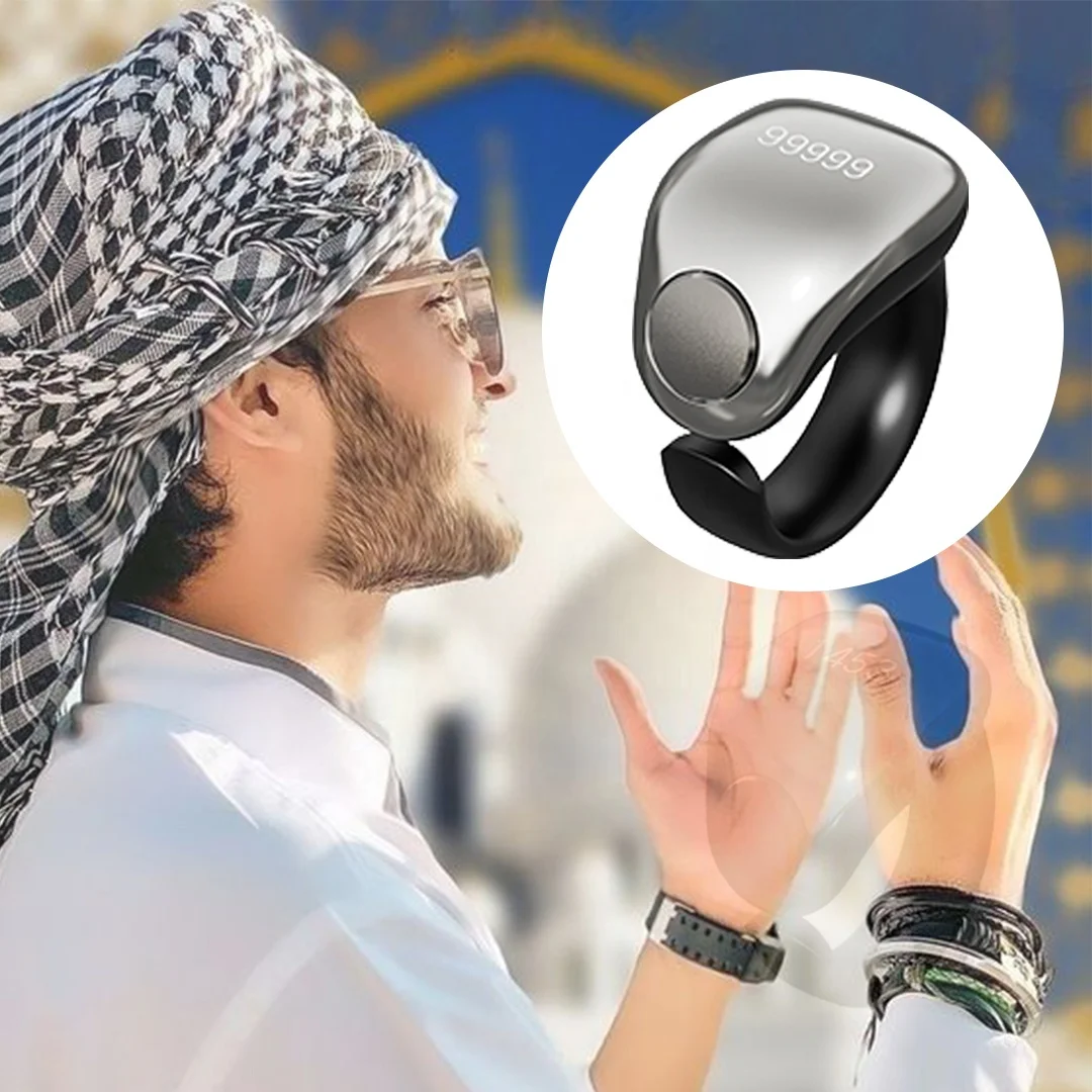 

quran ring counter wearable electronic smart ring mini call prayer device with 3 sizes for replacement and mosque compass