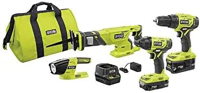 

P1818 18-Volt ONE+ Lithium-Ion Cordless 4-Tool Combo Kit with (2) Batteries, 18-Volt Charger, and Bag