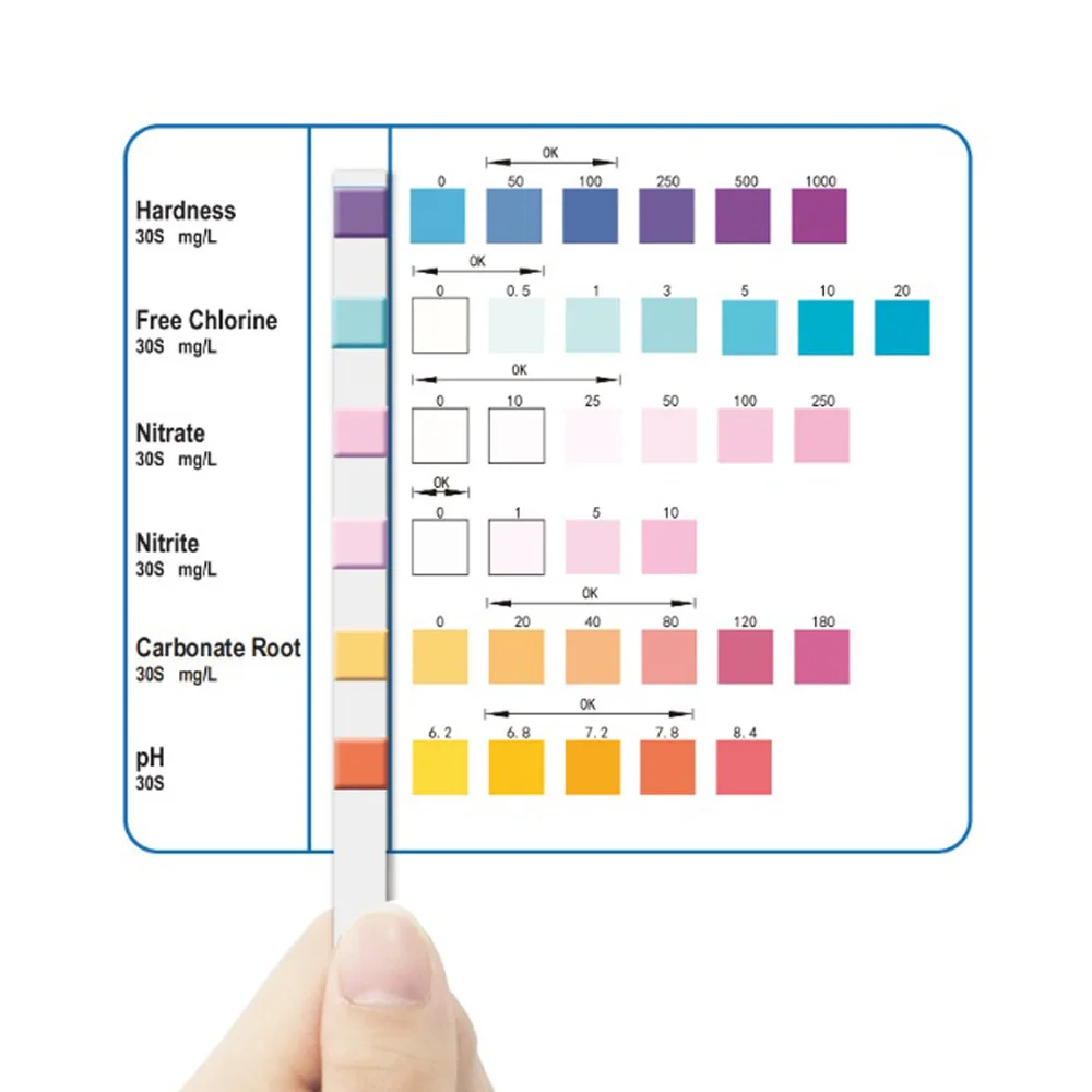 50 strisce 6 In 1 strisce reattive professionali per l\'acqua strisce reattive per la durezza del nitrito di nitrato di cloro per l\'acquario della