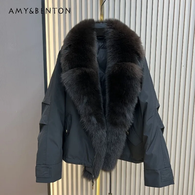 

Winter New Warm Comfortable Parka Women's Fox Fur Collar Down Jacket Short Coat Fashion Age-Reducing Loose Casual Furry Outwear