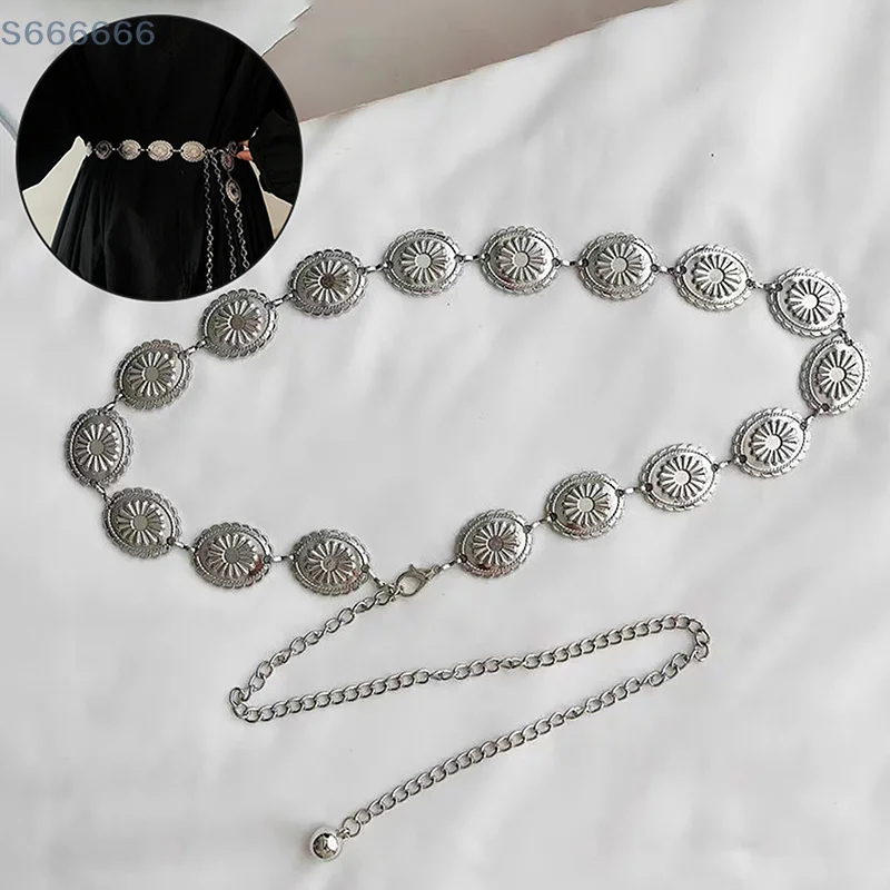 

Adjustable Concho Belt For Sweaters Dresses Jeans Metal Chain Belt For Women Cowgirl Western Country Chain Belts