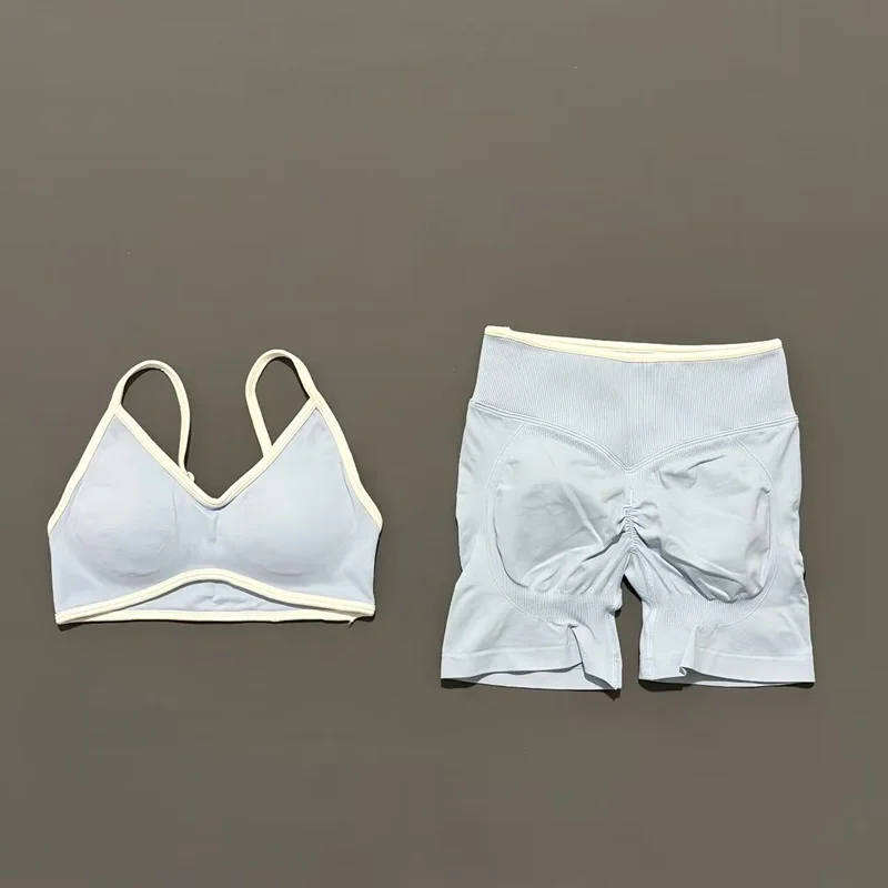 2 Pieces Women Ignite Sculpt Scrunch Short Yoga Bra Set Fitness Cycling Elastic Sports Pants Suit Running Sports Shorts Set image 5
