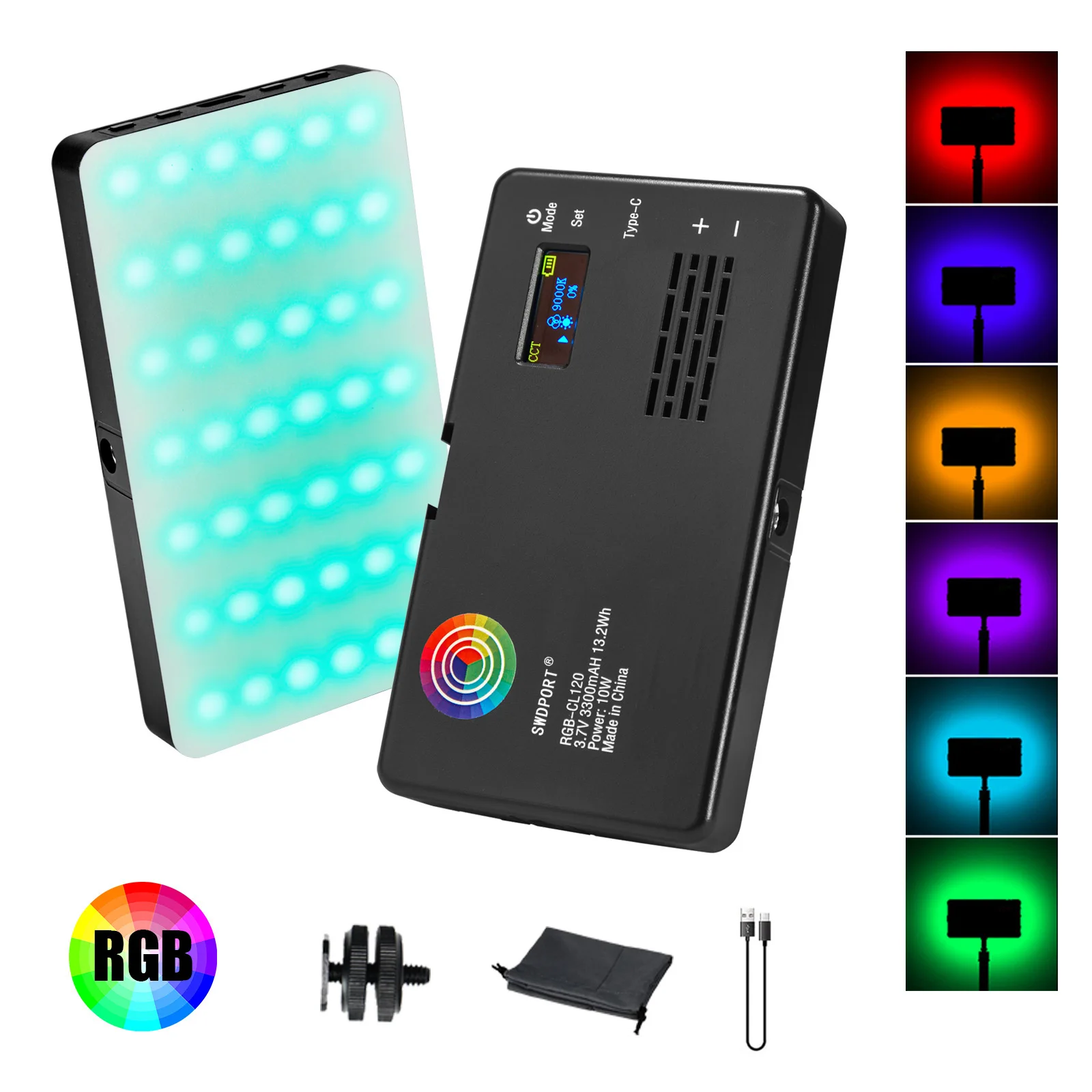 RGB Video Light, Pocket LED On-Camera Video Lights, Built-in 3100mAh Rechargeable Battery, 360 Full Color 20 Light Effects, CRI≥