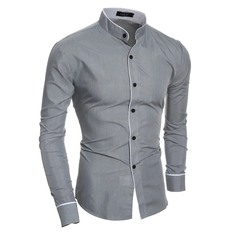 2024 Men\'s Spring New Solid Color Simple Casual Korean Version Slim Fit Long Sleeve Shirt