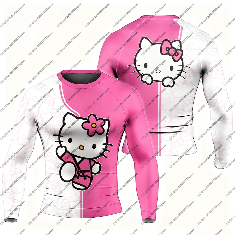 Novos homens crianças topo natal rash guard mangas compridas cosplay jiu-jitsu ginásio de fitness t camisa presente masculino casual esportes camiseta olá kitty