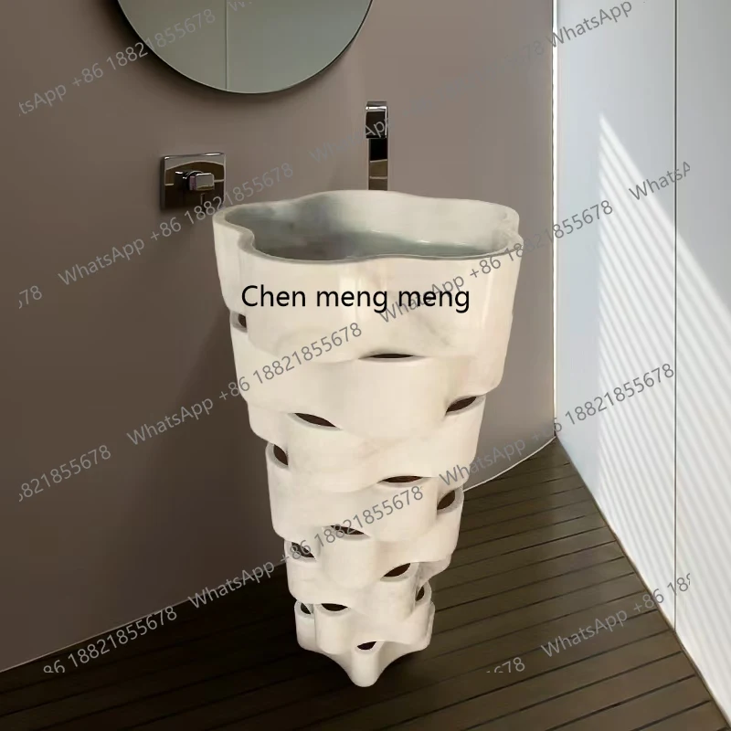 Light luxury integrated pillar basin hotel clubhouse, floor-to-ceiling rough stone wash basin