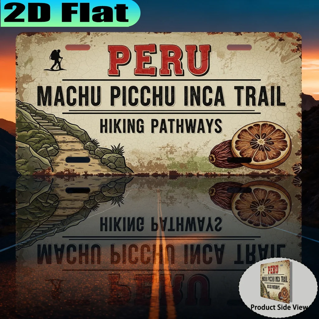 2D Flat - 【2D Flat】 2D Flat - [2D Flat] A Vintage Aluminum Sign of The Inca Trail at Machu Picchu, Peru (12X6 Inches), for Decor