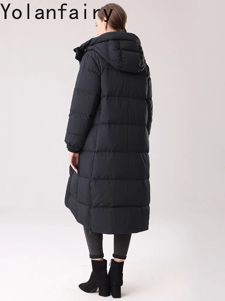 YOLANFAIRY Women's Full Pelt Mink Parka Luxury 100% Natural Fur Liner Coat Hooded Detachable Thickened Goose Down Jacket Winter