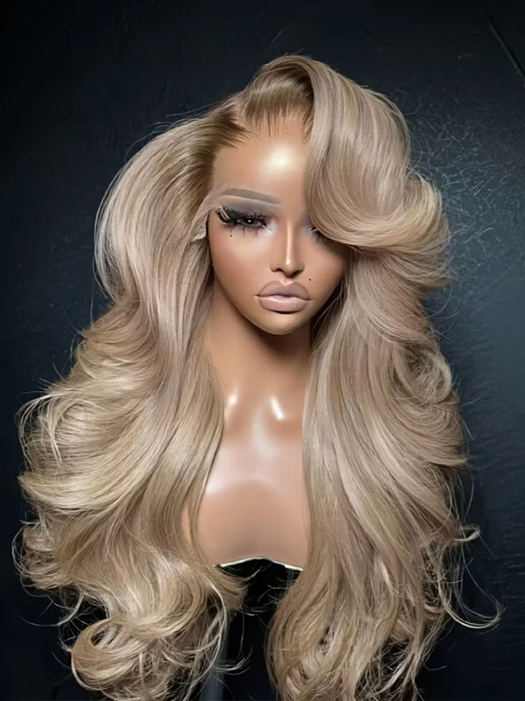 Ombre Blonde 13X4 Transparant Kant Voor Menselijk Haar Pruik Bruin Wortel Body Wave Asblond 5X5 sluiting Pruik Pre Geplukt - afbeelding 2