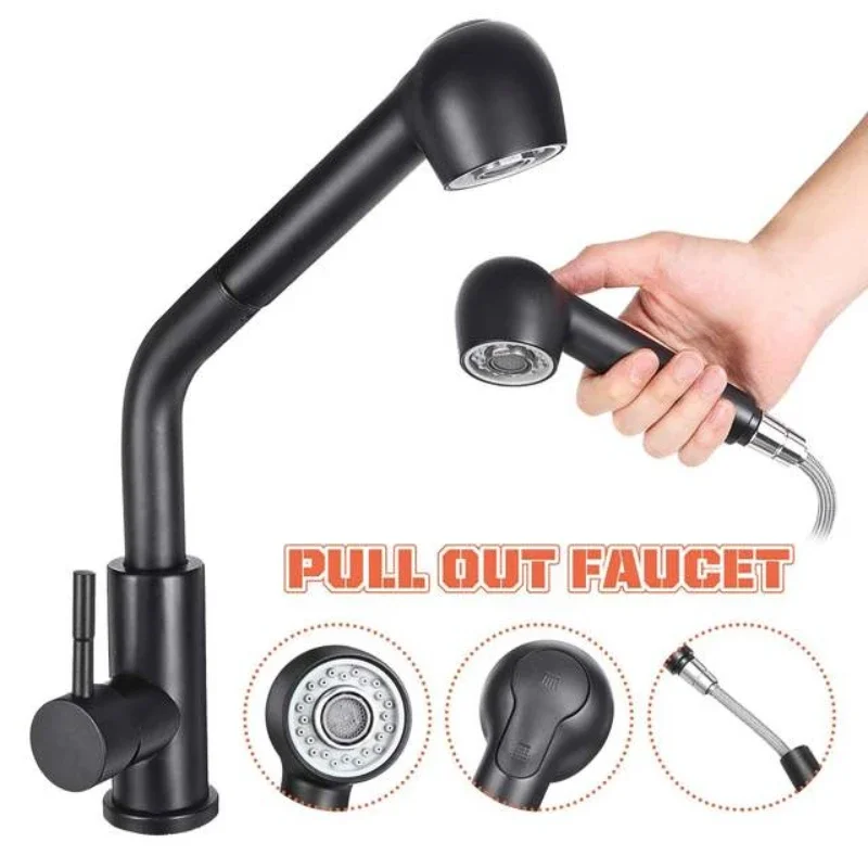 

360° Swivel Kitchen Faucet Pull Out Kitchen Sink Faucet Deck Mount Stream Sprayer Kitchen Hot Cold Mixer Tap Bathroom Water Tap