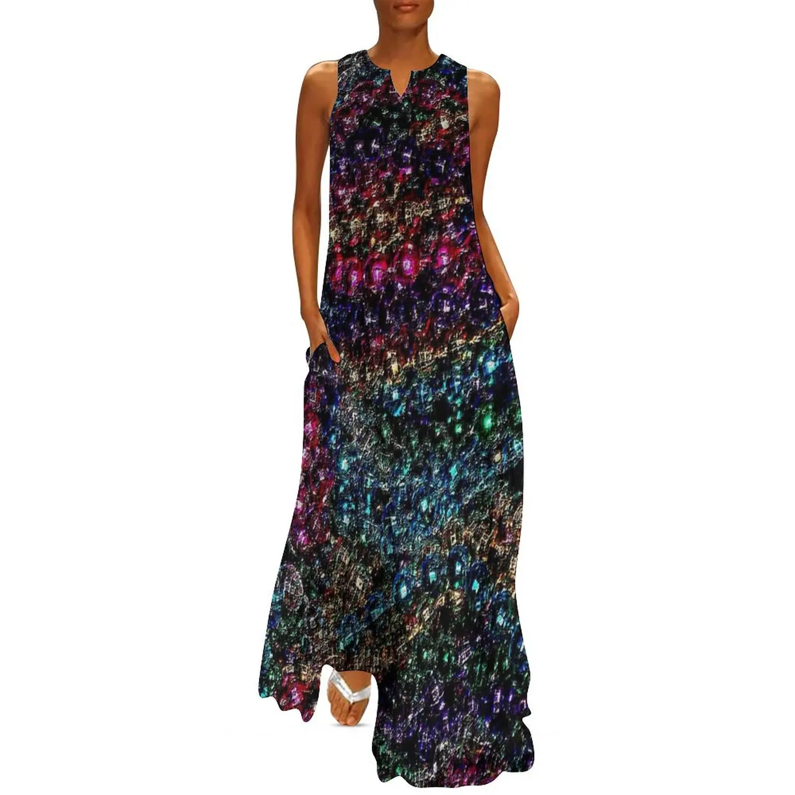 MARDI GRAS : New Orleans Celebration Beads Print Long Dress womans clothing clothes for women dress for woman