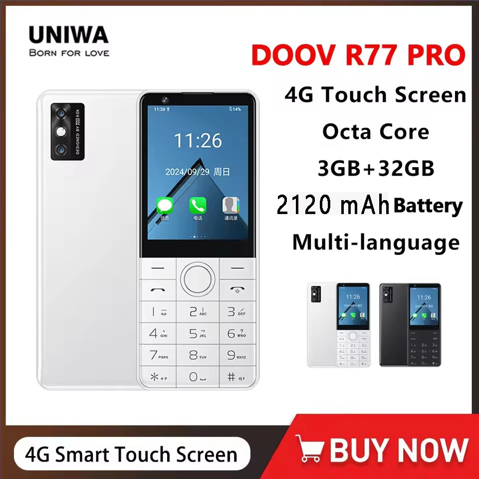DOOV R77 Pro 4G Touch Screen Keypad Mobile Phone with 5MP Camera 2.8 Inch 3GB+32GB 2120mAh Smartphone Whatsapp Hebrew keyboard