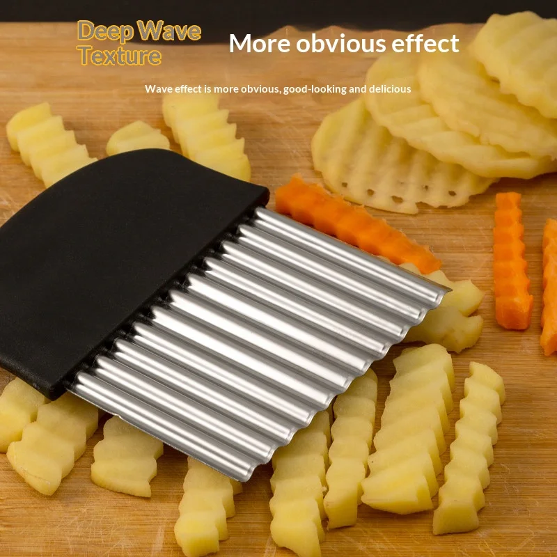 Stainless Steel Crinkle Cutter Wavy Potato Slicer French Fry Cutter Vegetable Fruit Chopper Kitchen Gadget