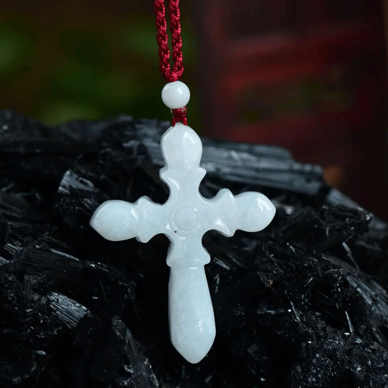 Genuine jadeite A pendant, ice glutinous seed cross pendant, men's and women's natural jade pendant