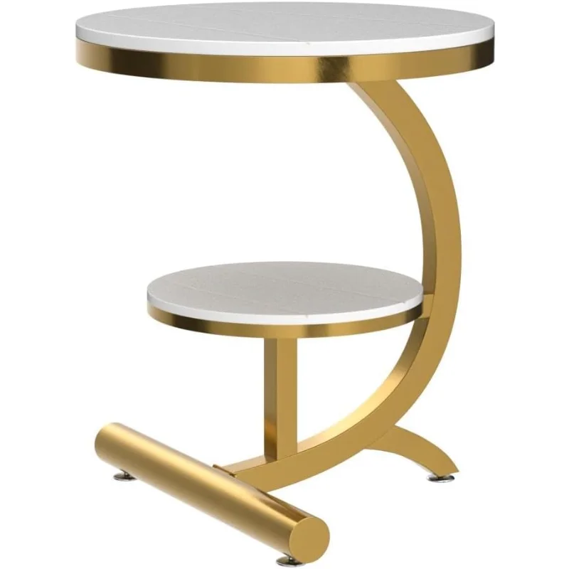 Luxury Marble End Table Decor & More Round Coffee Table with Storage Shelf for Home & Living Room | Gold Coffee Table | Outdoor & I