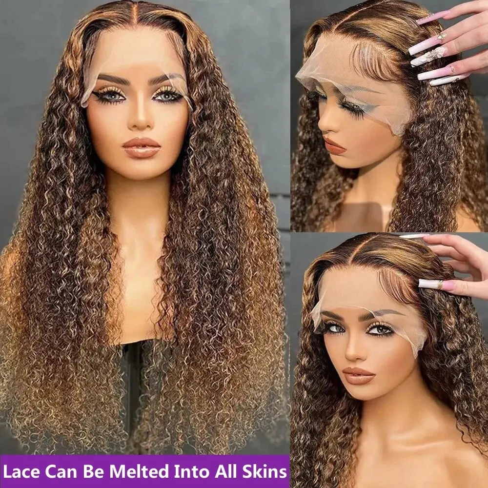 Highlight Ombre Lace Front Wig 4/27 Honey Blonde Human Hair Wigs For Black Women 13x4 Deep Wave Lace Frontal Wig Pre Plucked wig