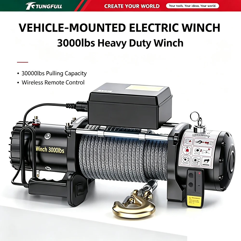 TUNGFULL Electric Winch 12V/24V Waterproof Car-Mounted Crane Off-Road Automotive Self-Help Electric Hoist Winch Extractor