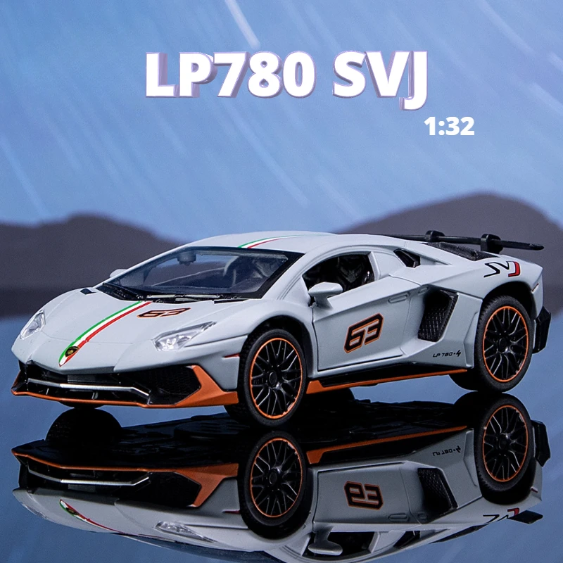 

1:32 Lamborghinis LP780 SVJ Diecasts Toy Vehicles Car Model Alloy Boys Toy Car Simulation Sound Light Collectibles Kids Toy Gift