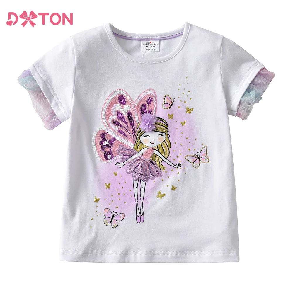 DXTON Rüschen Kurzarm Kleinkind Mädchen T-shirt Schmetterling Elf Sommer Kinder Tops Cartoon Kinder T shirts Casual Baby Neue Tees