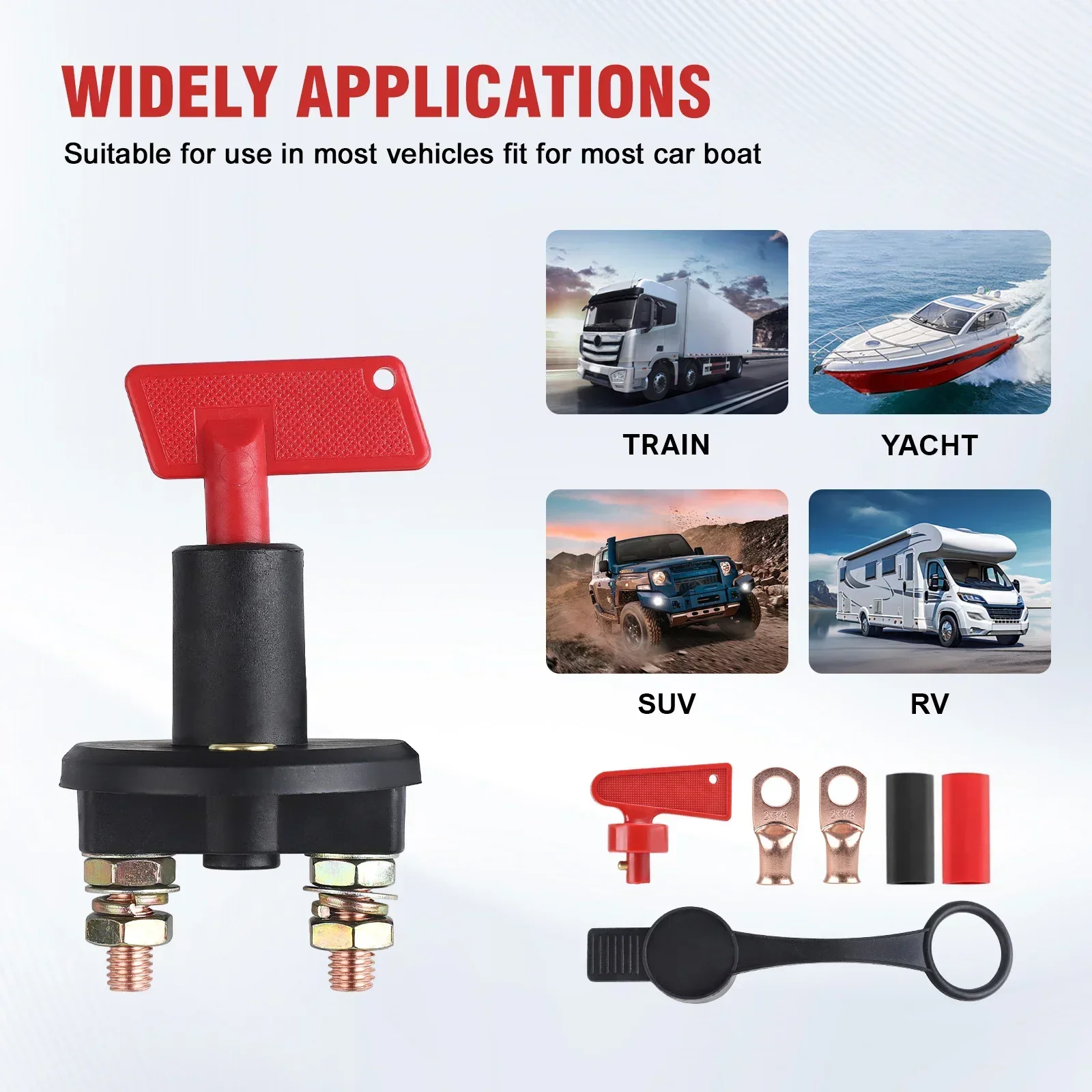 12-24V Battery Master Isolator Cut Off Power Kill Switch 300A Battery Disconnect Switch with 2 Keys For Truck Boat RV ATV Auto