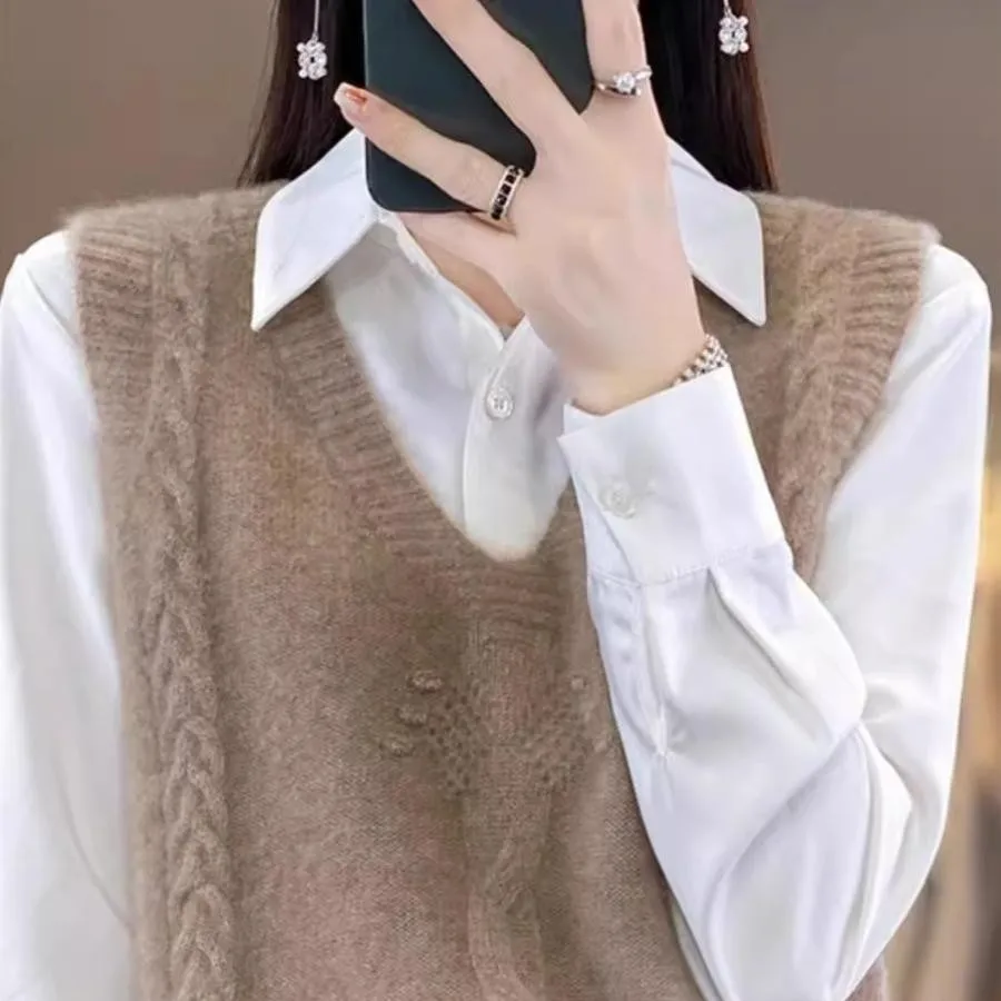 

Женский вязаный жилет с V-образным вырезом, весенняя новинка, большие размеры, шерстяной свитер, нижнее белье, для повседневной носки, стандартный крой, производство Китай