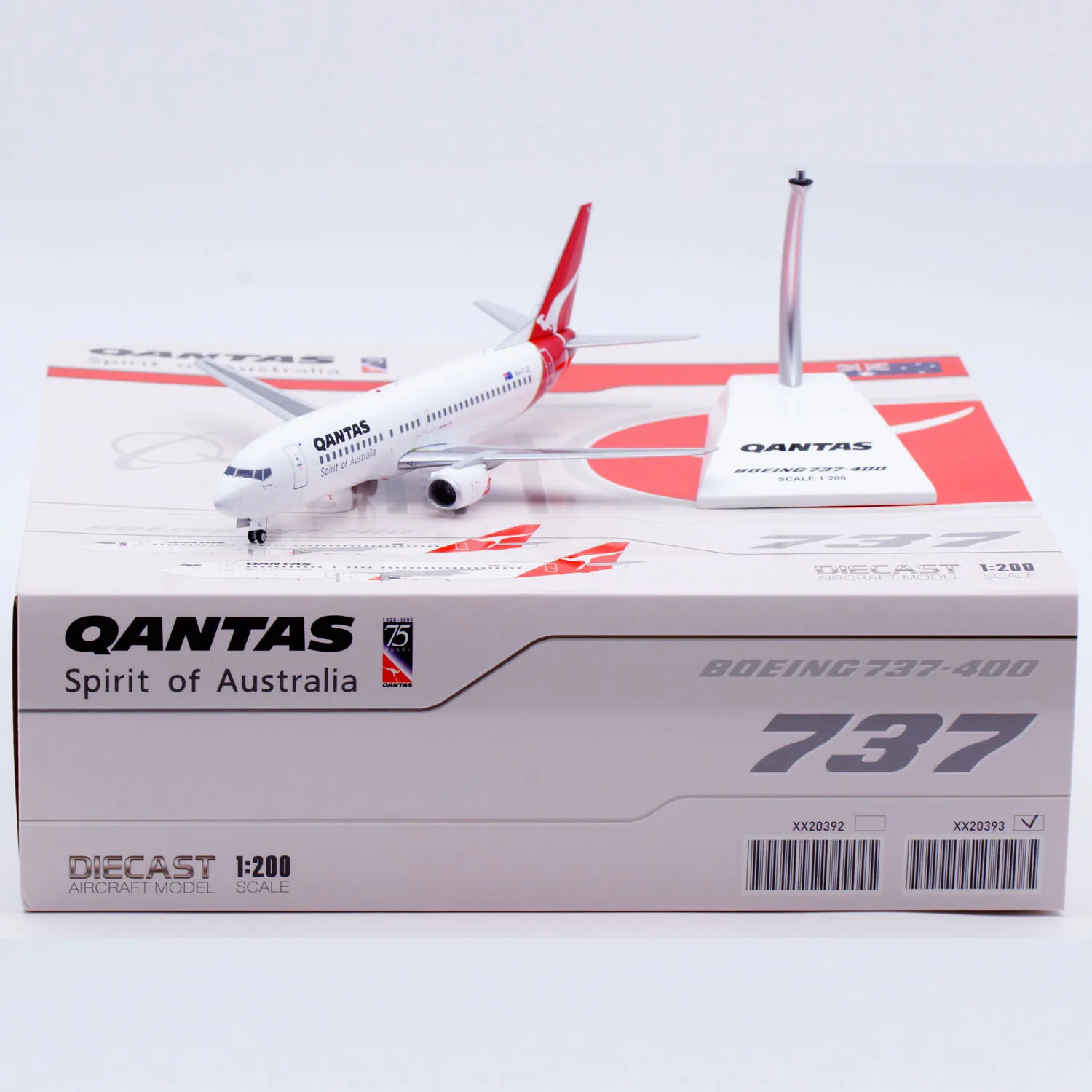 XX20393 سبيكة تحصيل طائرة هدية JC أجنحة 1:200 Qantas الخطوط الجوية بوينغ B737-400 دييكاست نموذج طائرة VH-TJZ مع حامل